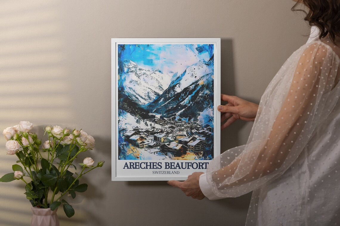 Areches Beaufort Snowy Ski Village Alpine Valley Winter Retreat Poster - Image 3