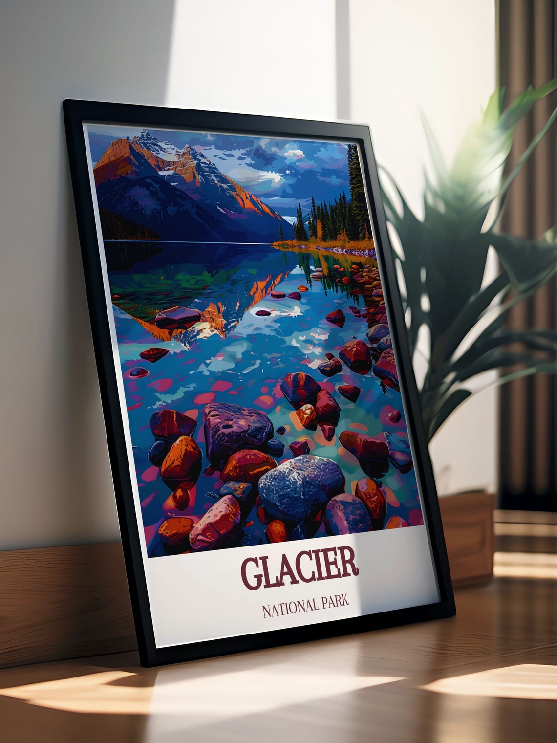 Glacier National Park Lake Reflection Mountain Travel Poster - Image 2