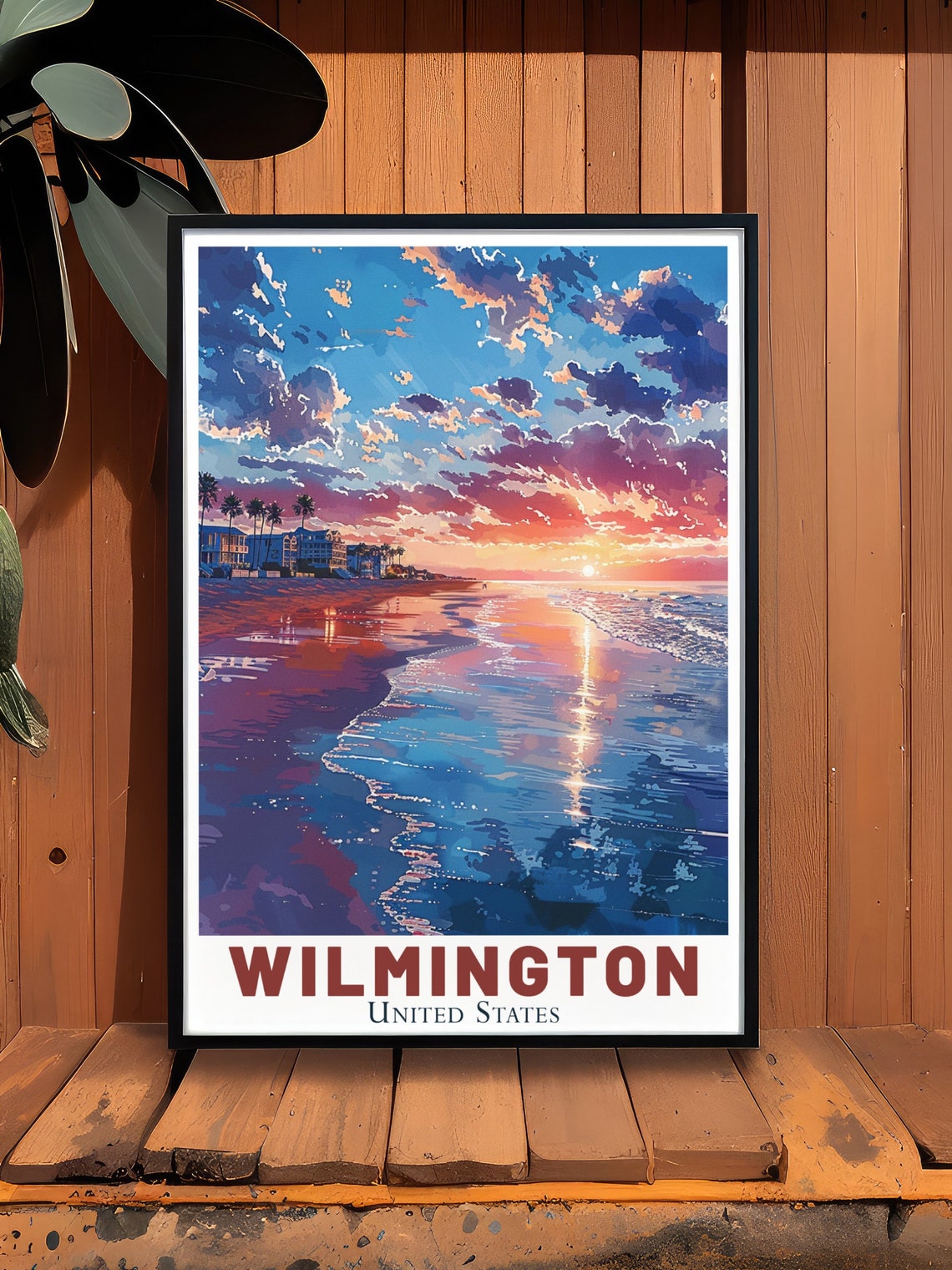 Wilmington North Carolina Beach Sunset Ocean Waves Shoreline Poster - Image 3