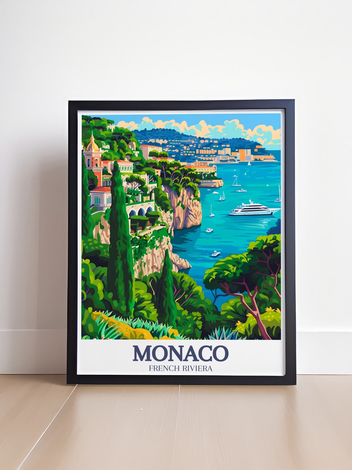 Monaco French Riviera Cliffside Coastline Yacht Harbor Travel Poster - Image 4