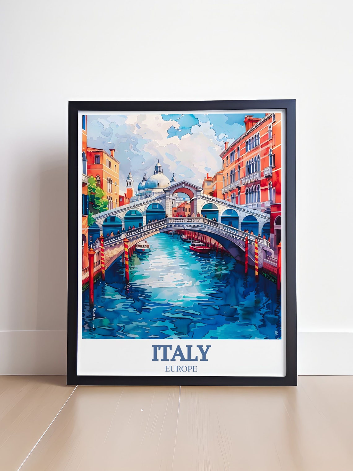 Venice Grand Canal Rialto Bridge Blue Watercolor Style Poster - Image 4