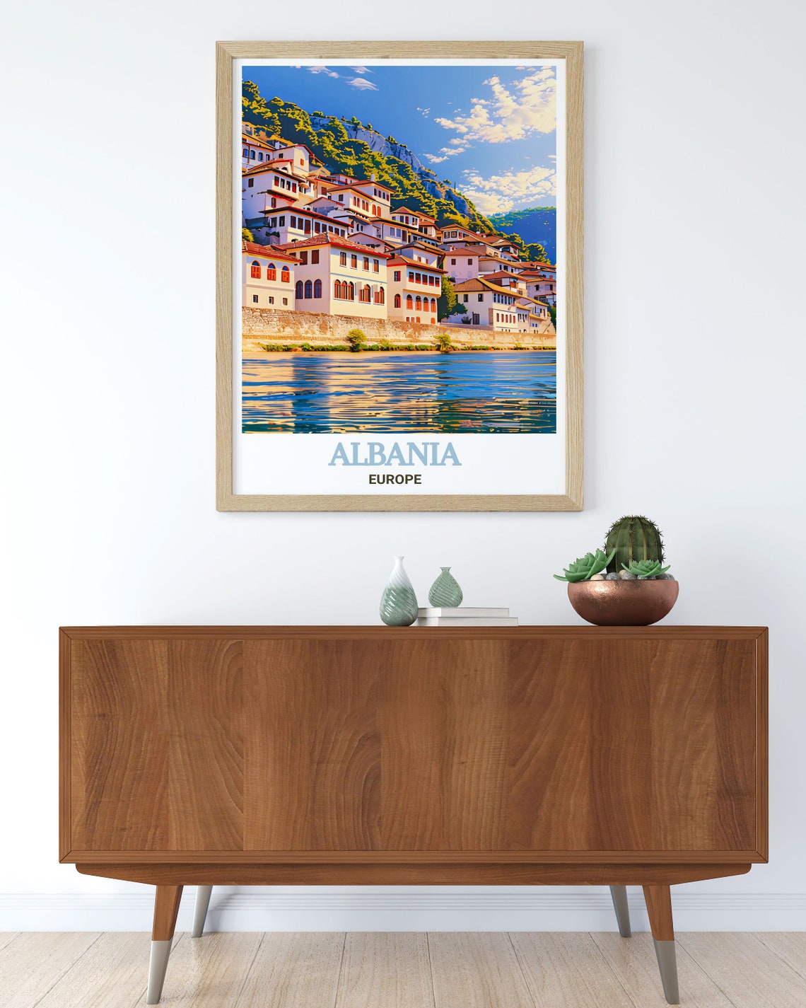 Berat Ottoman Old Town Riverside Hillside Sunset Travel Art Poster - Image 2