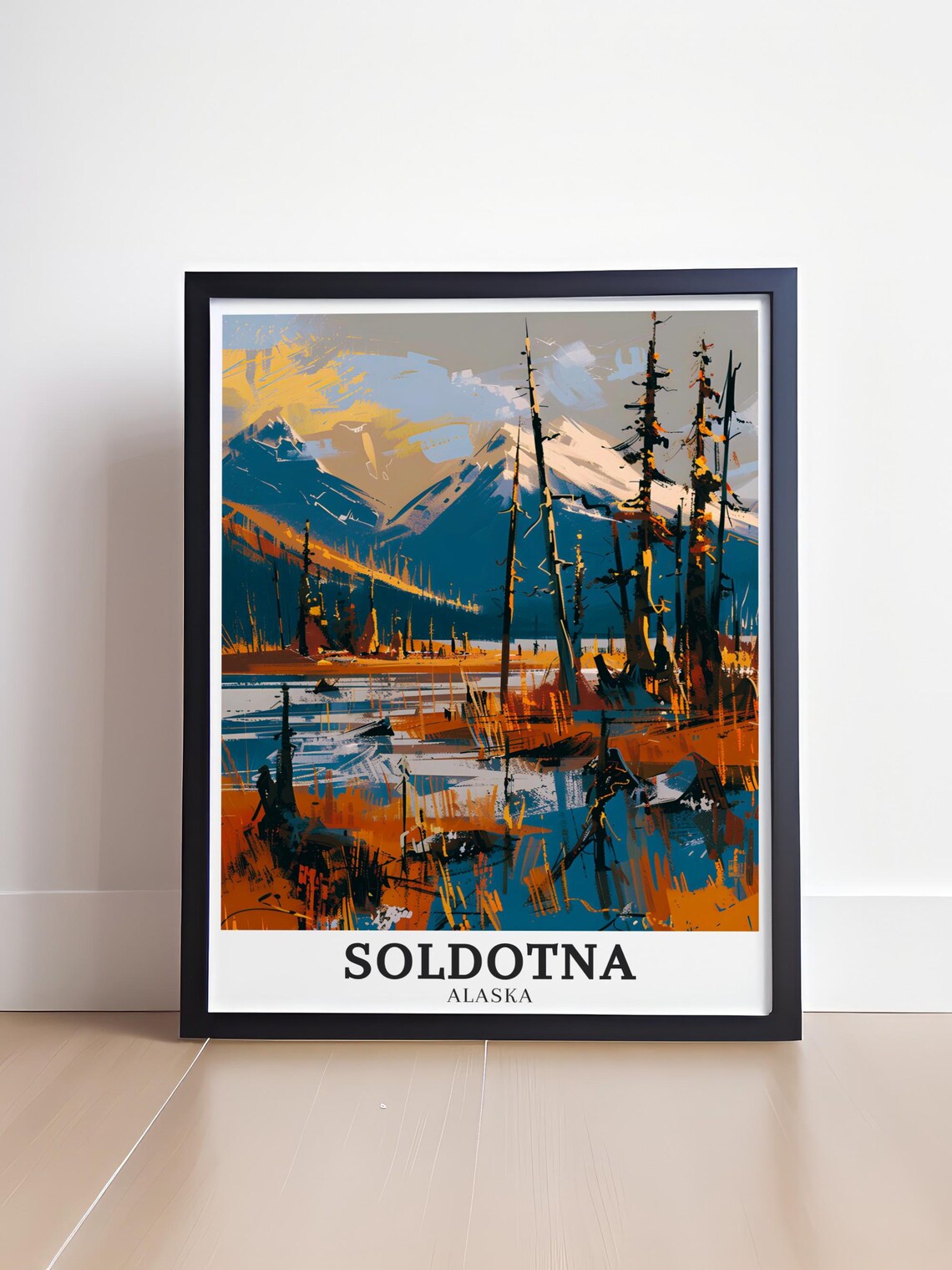 Soldotna Alaska Boreal Forest Snowy Peaks Landscape Travel Poster - Image 4