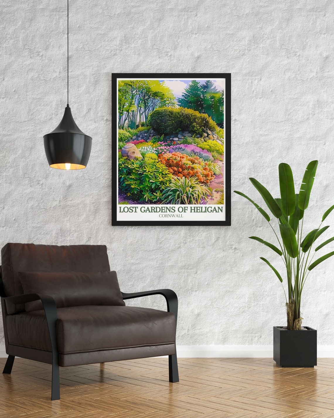 Lost Gardens of Heligan Cornwall Flower Beds Watercolor Travel Poster - Image 3