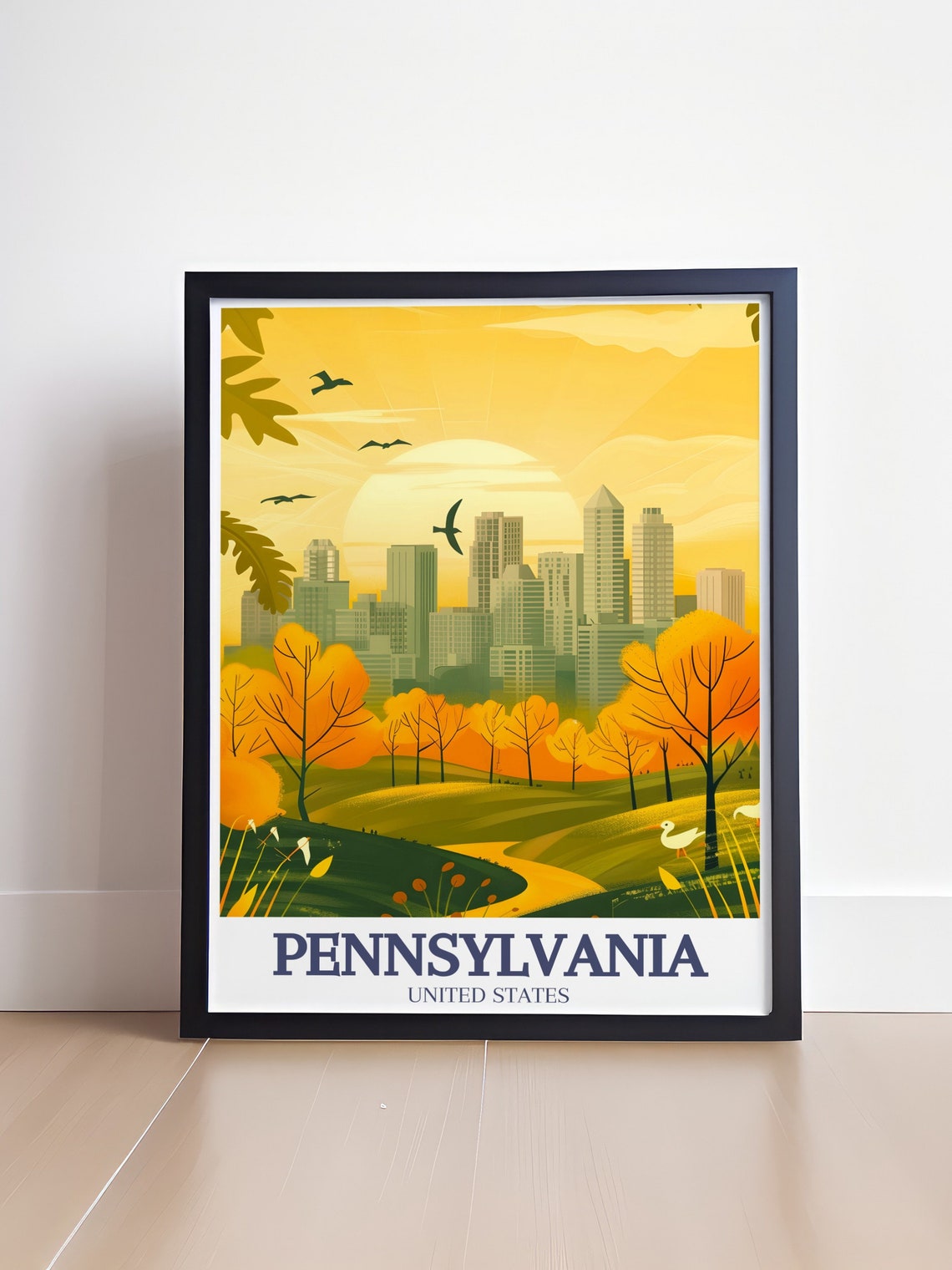 Pennsylvania Sunset Skyline Golden Park Autumn Travel Poster - Image 4