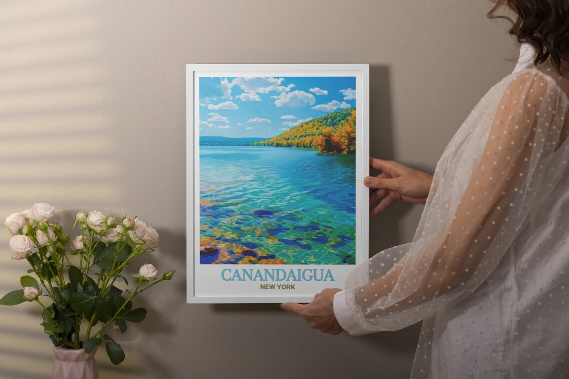 Canandaigua New York Fall Lakeside Hills Crystal Water Art Poster - Image 2