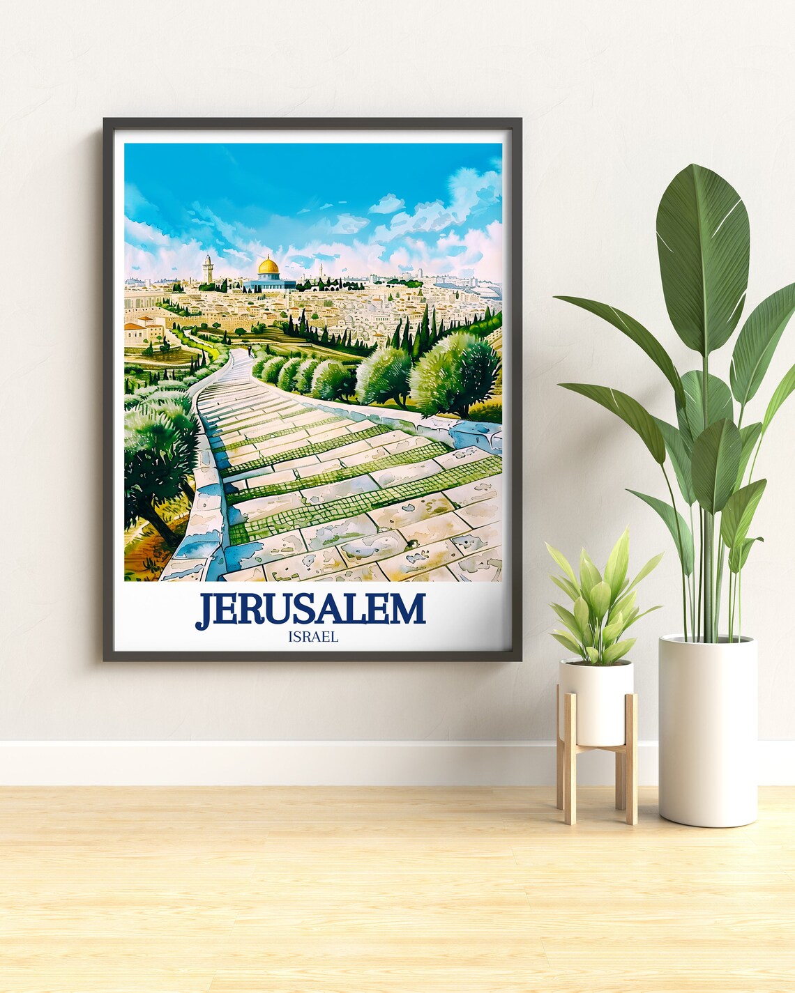 Jerusalem Dome Of The Rock Old City Watercolor Travel Poster - Image 2
