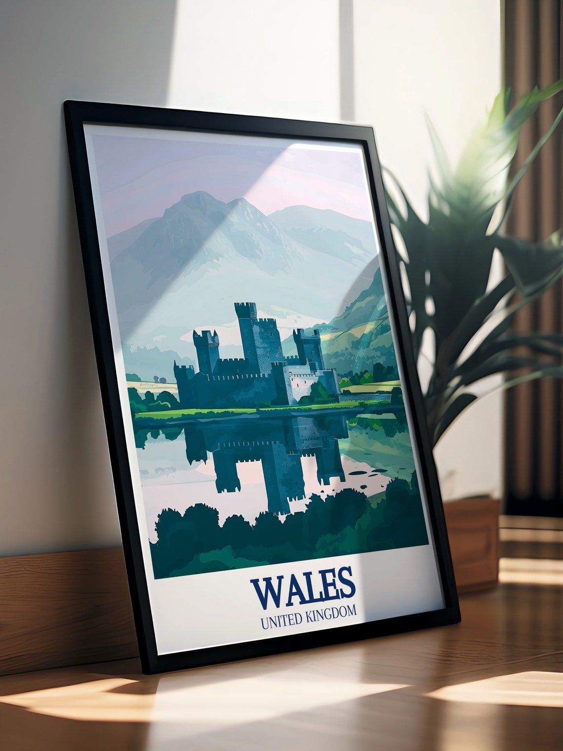 Wales Caernarfon Castle Menai Strait Reflection Travel Poster - Image 3