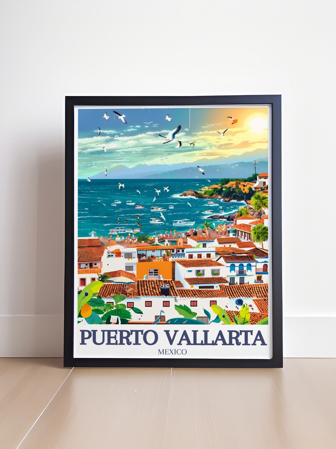 Puerto Vallarta Mexico Banderas Bay Beach Seagulls Travel Poster - Image 4