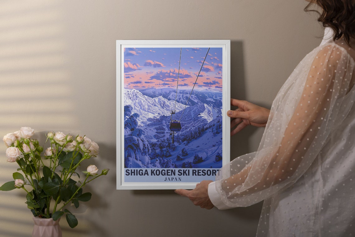 Shiga Kogen Japan Gondola Pink Sunset Snowy Peaks Ski Resort Poster - Image 2