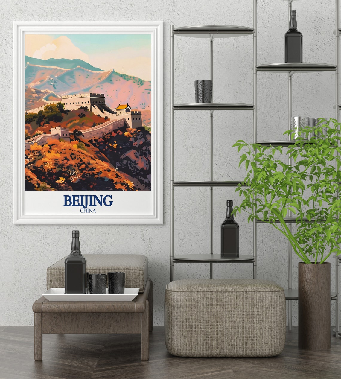 Beijing Great Wall of China Autumn Mountains Vintage Travel Poster - Image 2