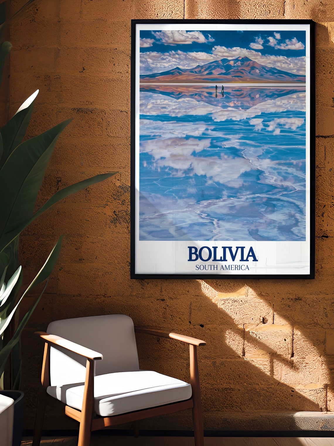 Bolivia Uyuni Salt Flats Mirror Reflection Mountain Travel Poster - Image 2