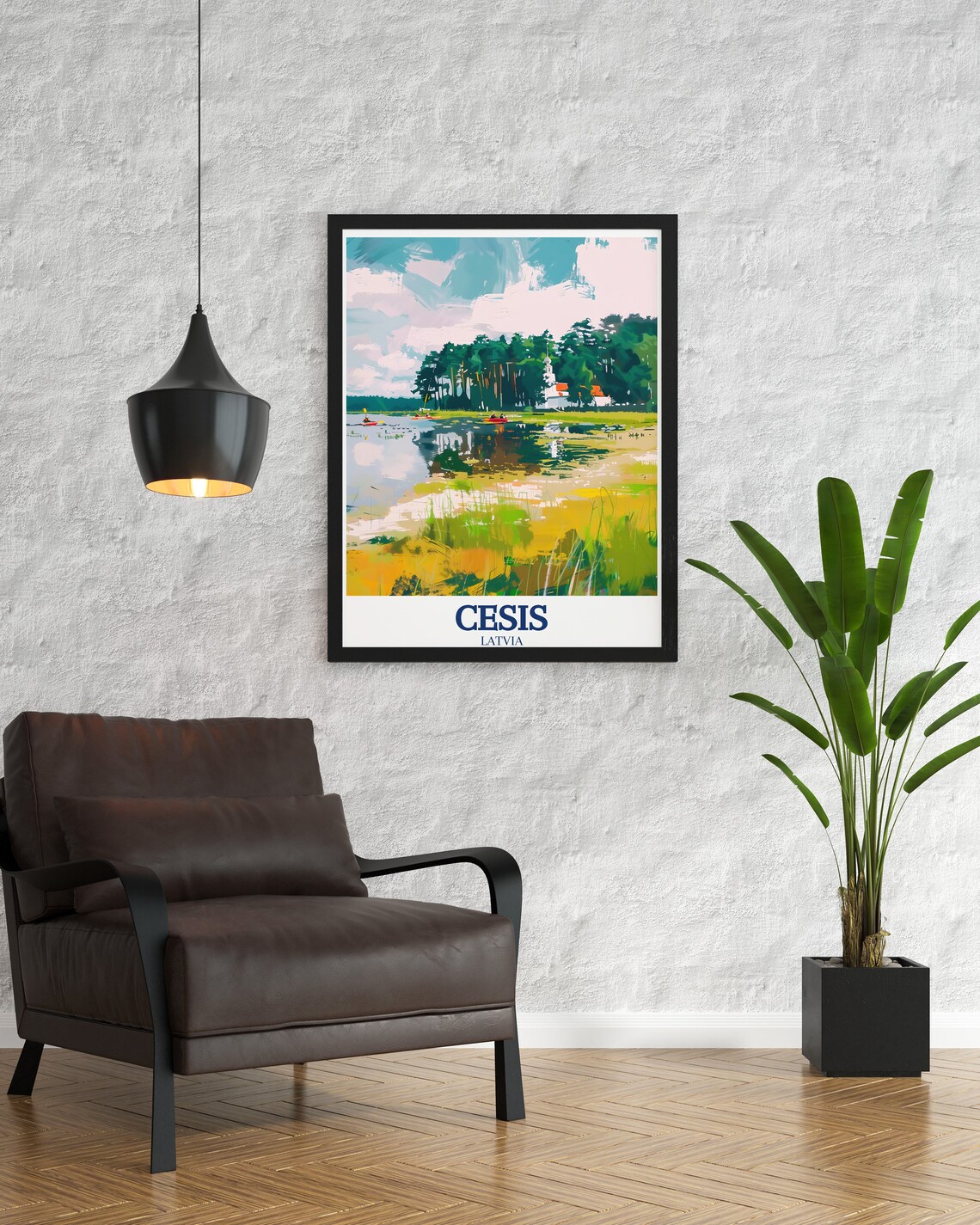 Cesis Latvia Gauja River Kayaks National Park Painterly Travel Poster - Image 3