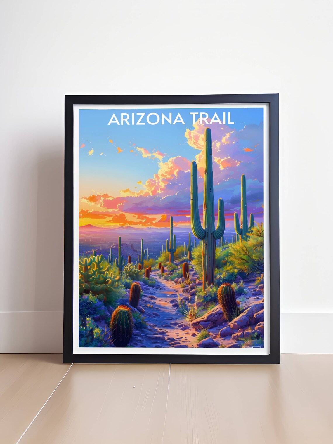 Arizona Trail Saguaro Cacti Silhouettes at Desert Sunset Poster - Image 4