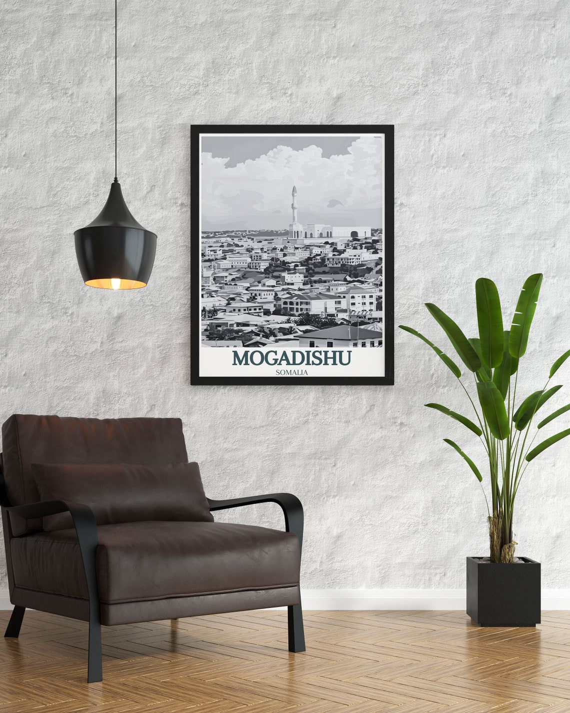 Mogadishu Somalia Monochrome Cityscape Mosque Skyline Poster - Image 2