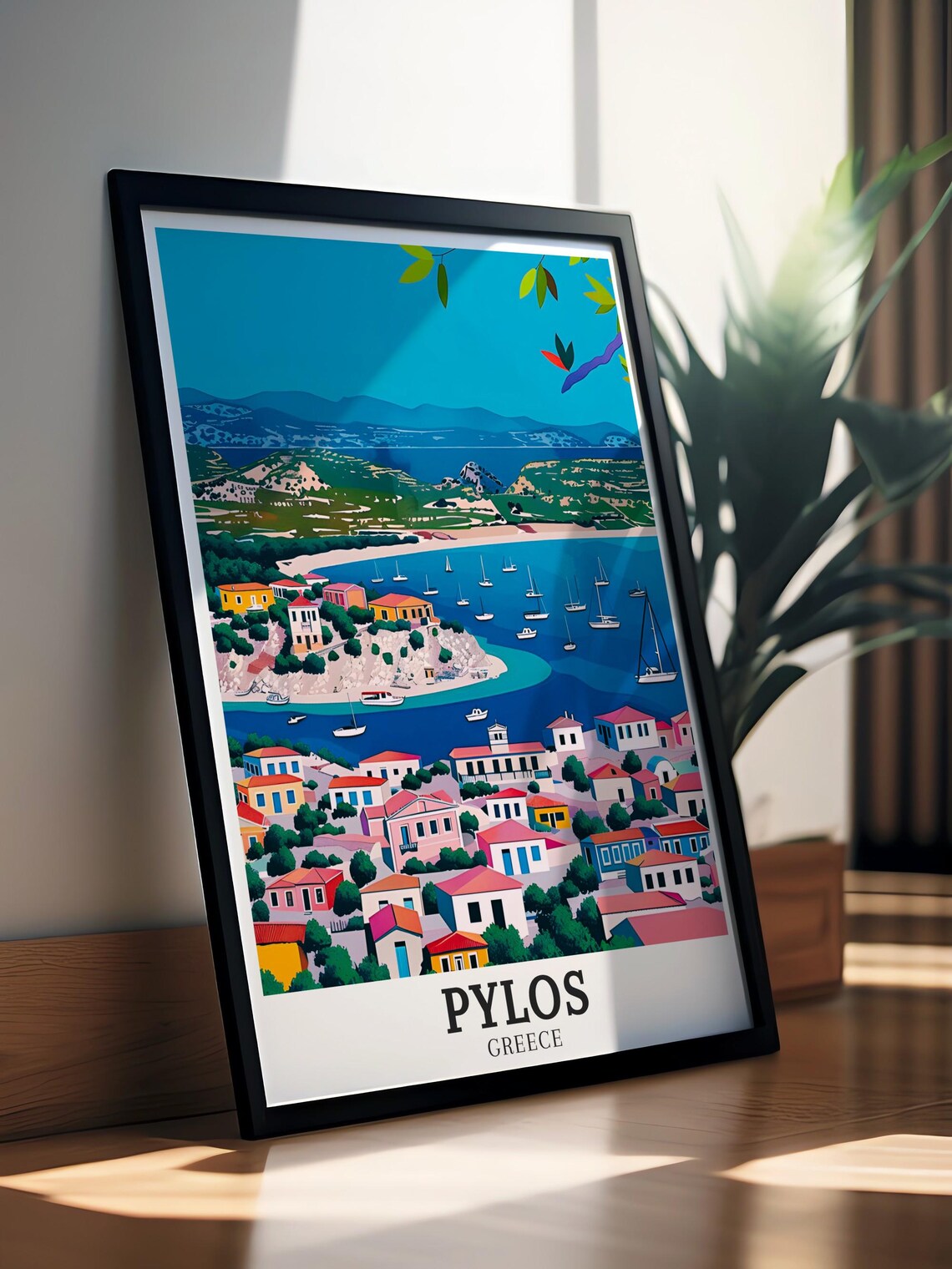 Pylos Greece Harbor Sailboats Colorful Coastal Town Travel Poster - Image 4