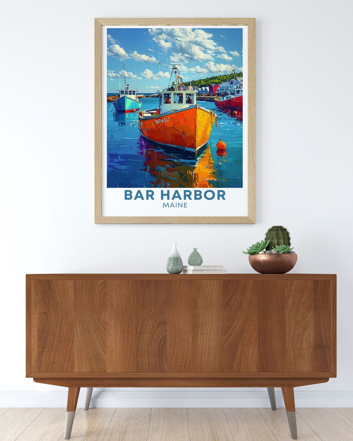 Bar Harbor Maine Colorful Fishing Boats In Busy Harbor Poster - Image 3
