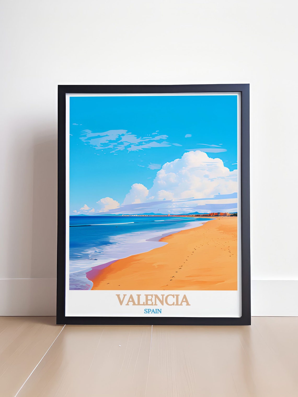 Valencia Spain Golden Sand Beach Under A Clear Blue Sky Poster - Image 4