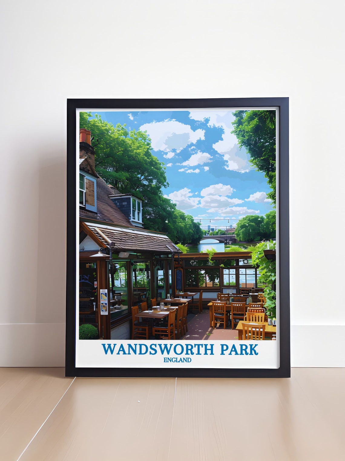 Wandsworth Park London Riverside Cafe Terrace Summer Art Print - Image 4