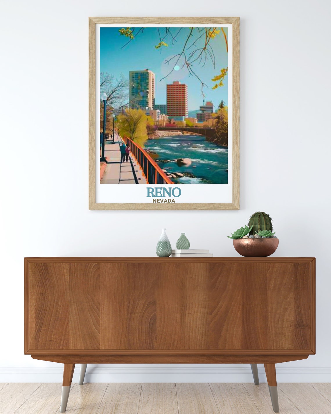 Reno Nevada Truckee Riverwalk City Skyline River View Travel Poster - Image 3