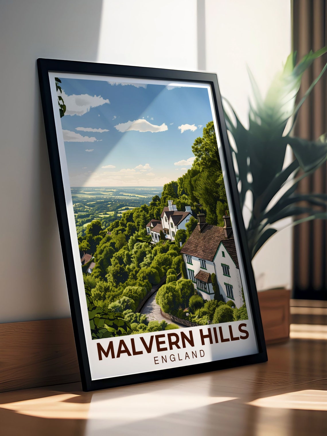Malvern Hills England Countryside Cottage Valley View Poster - Image 3