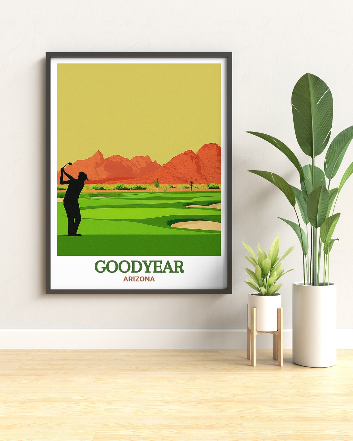 Goodyear Arizona Golf Course Golfer Sunset Mountains Travel Poster - Image 2