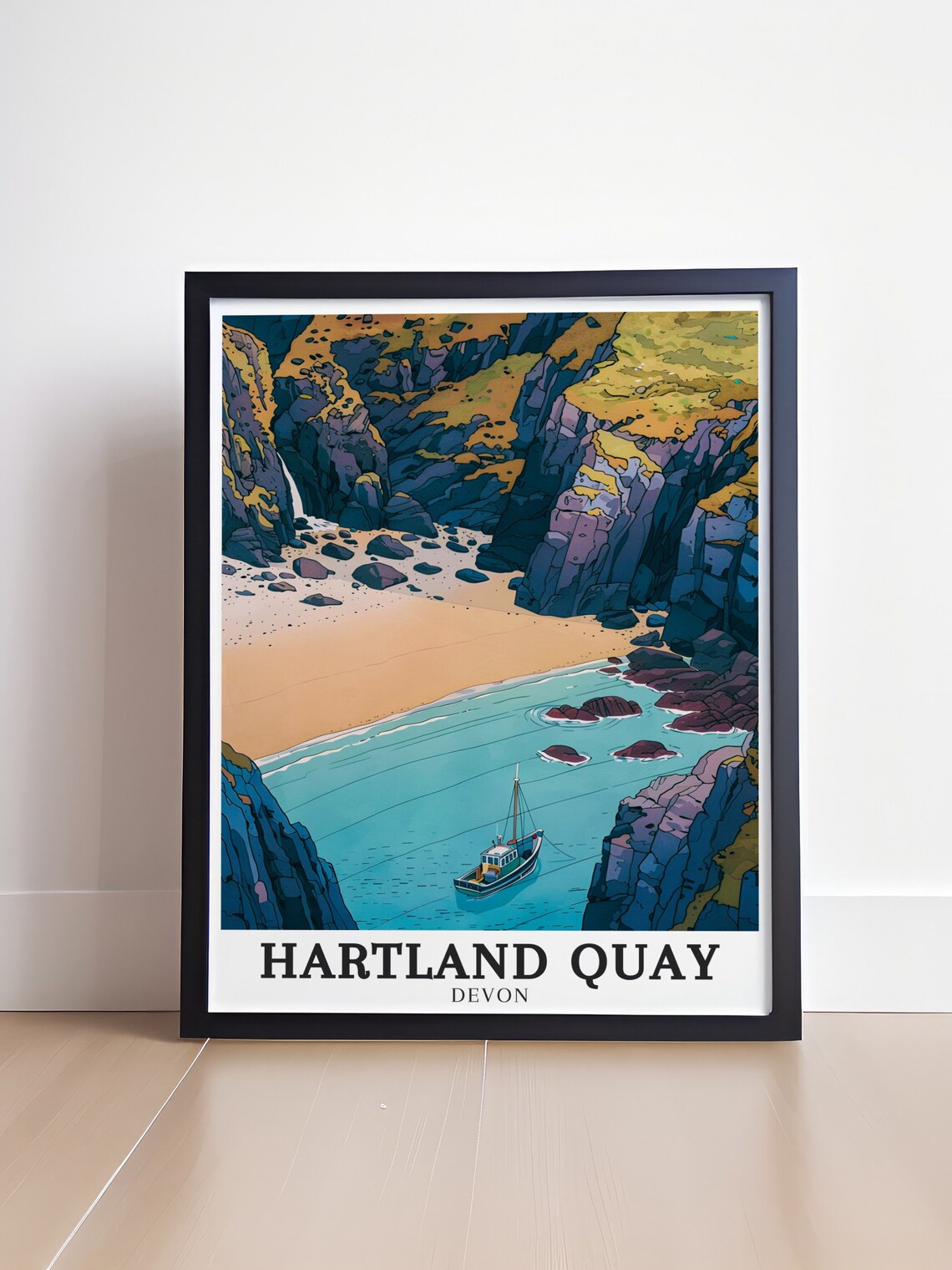 Hartland Quay Devon Rocky Cove Fishing Boat Hidden Beach Travel Poster - Image 4