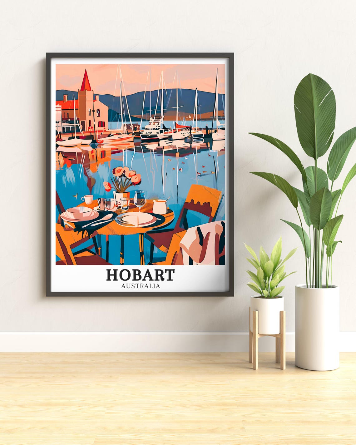 Hobart Australia Waterfront Cafe Table Harbor Scene Travel Poster - Image 2