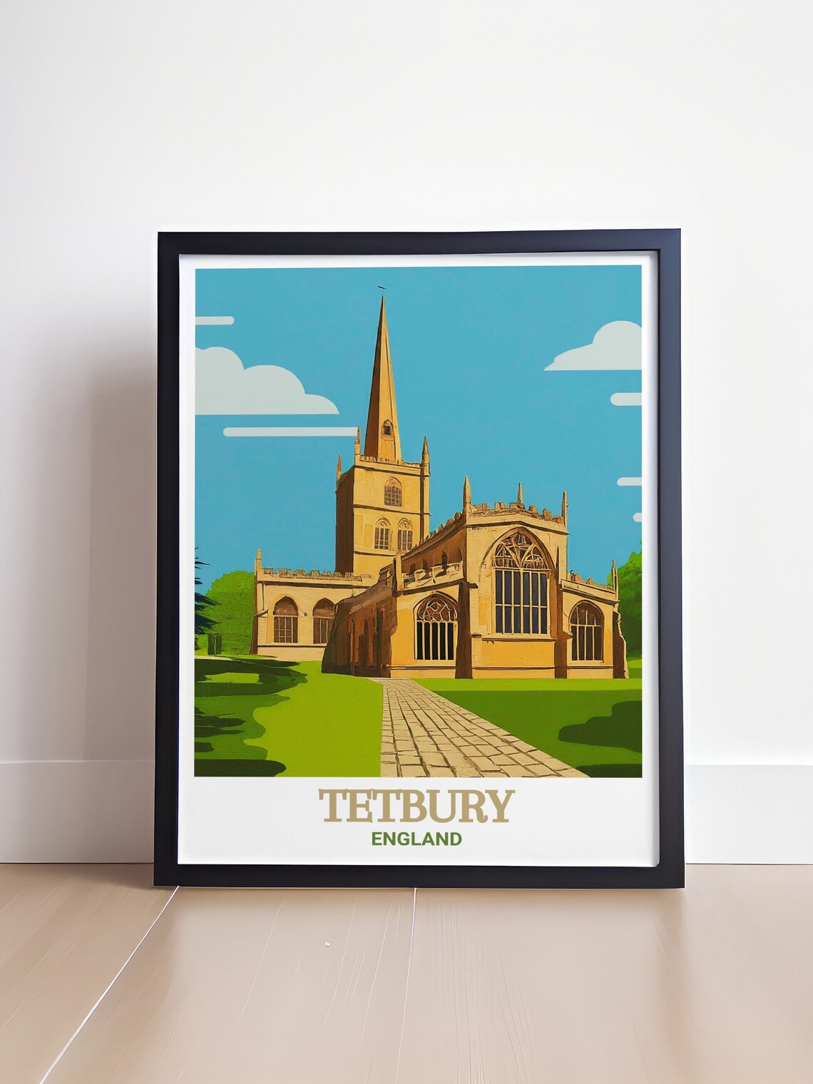 Tetbury England Historic Stone Church Spire Illustration Poster - Image 4