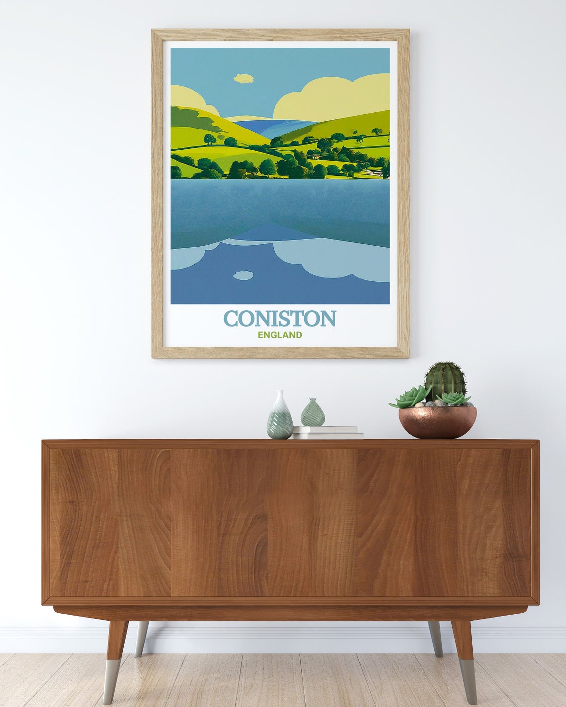 Coniston Water Lake And Green Hills Lake District Art Travel Poster - Image 3