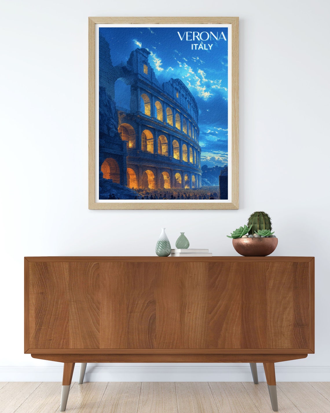 Verona Italy Ancient Arena Amphitheater Twilight Blue Glow Poster - Image 2