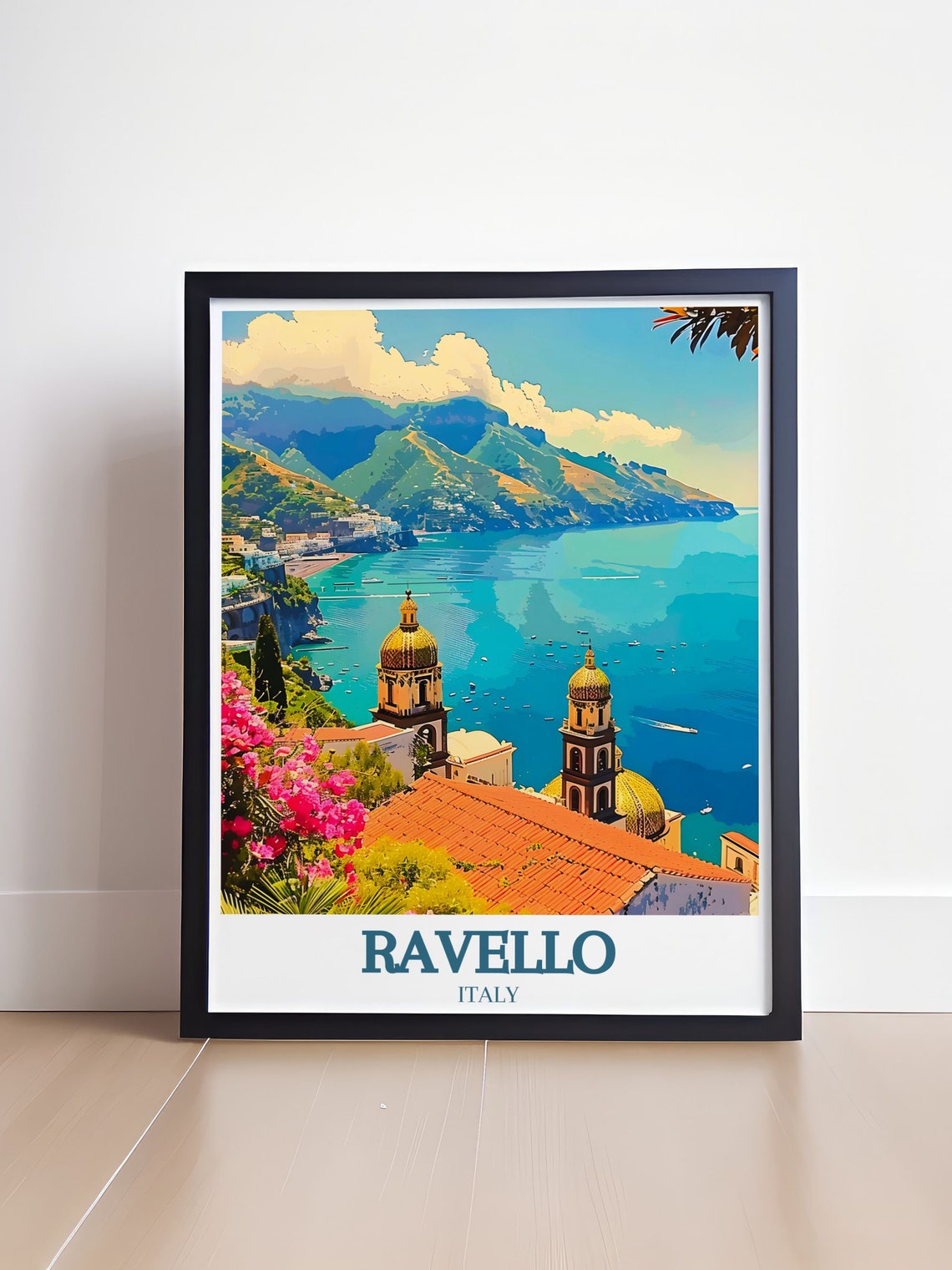 Ravello Italy Amalfi Coast Church Domes Turquoise Sea View Poster - Image 4