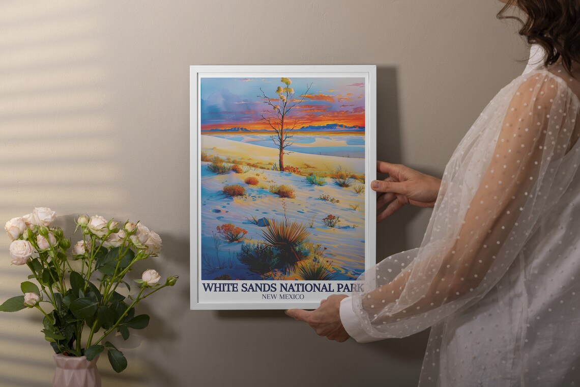 White Sands National Park Sunset Lone Tree Desert Travel Poster - Image 2