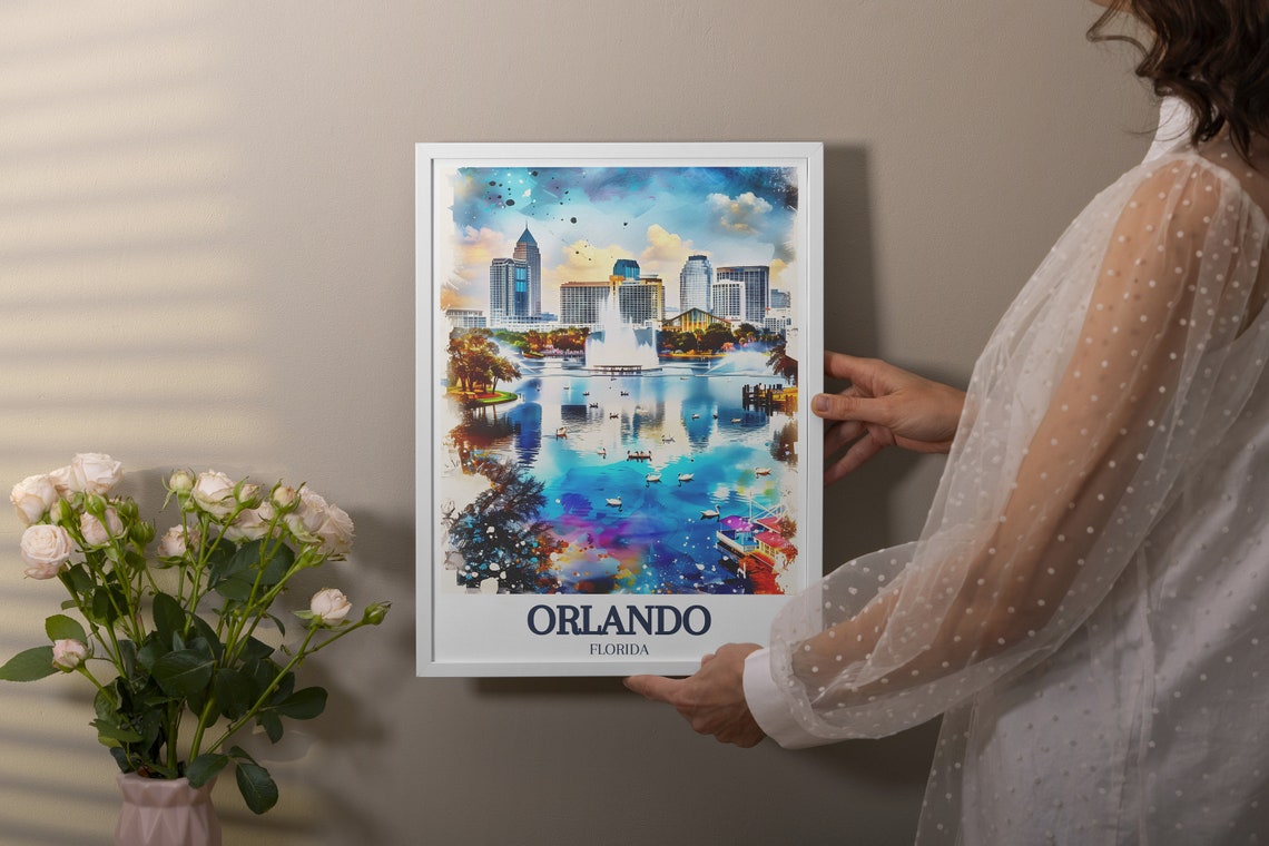 Orlando Travel Poster Lake Eola Park And City Hall Travel Poster Lake Eola Park And City Hall Poster Lake Eola Park And City Hall Art - Image 2