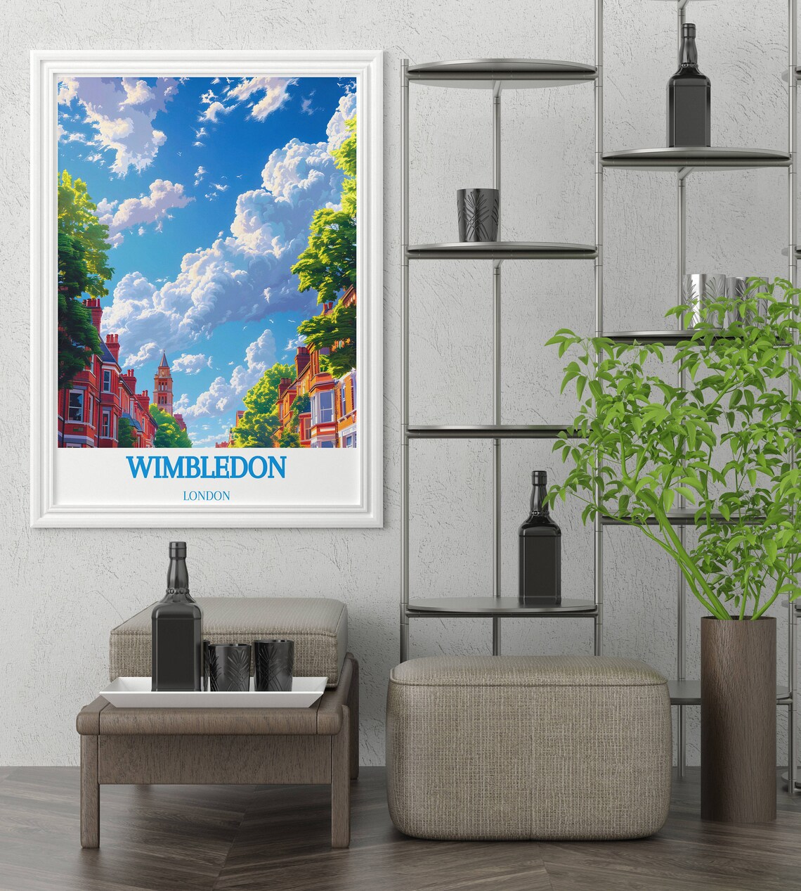 Wimbledon London Red Brick Townhouse Street Scene Travel Poster - Image 3