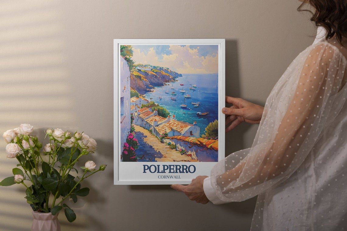 Polperro Cornwall Coastal Path Village Overlooking Blue Bay Poster - Image 2