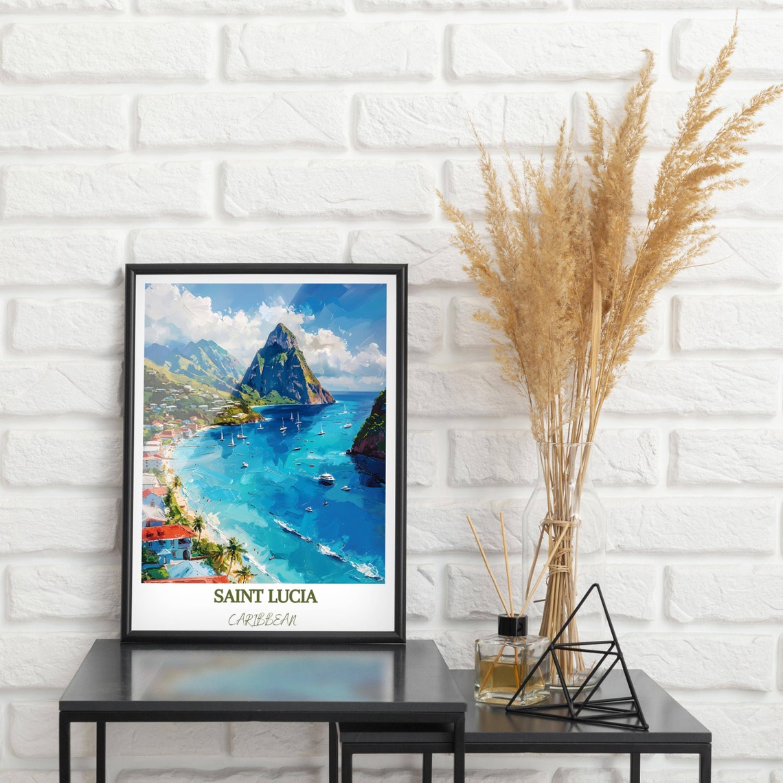 Gros Piton Peak Above Sailboat Bay In Saint Lucia Caribbean Poster - Image 2