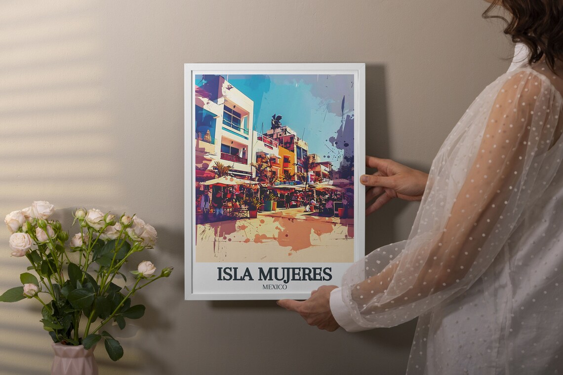 Isla Mujeres Waterfront Avenue With Cafes and Umbrellas Travel Poster - Image 2