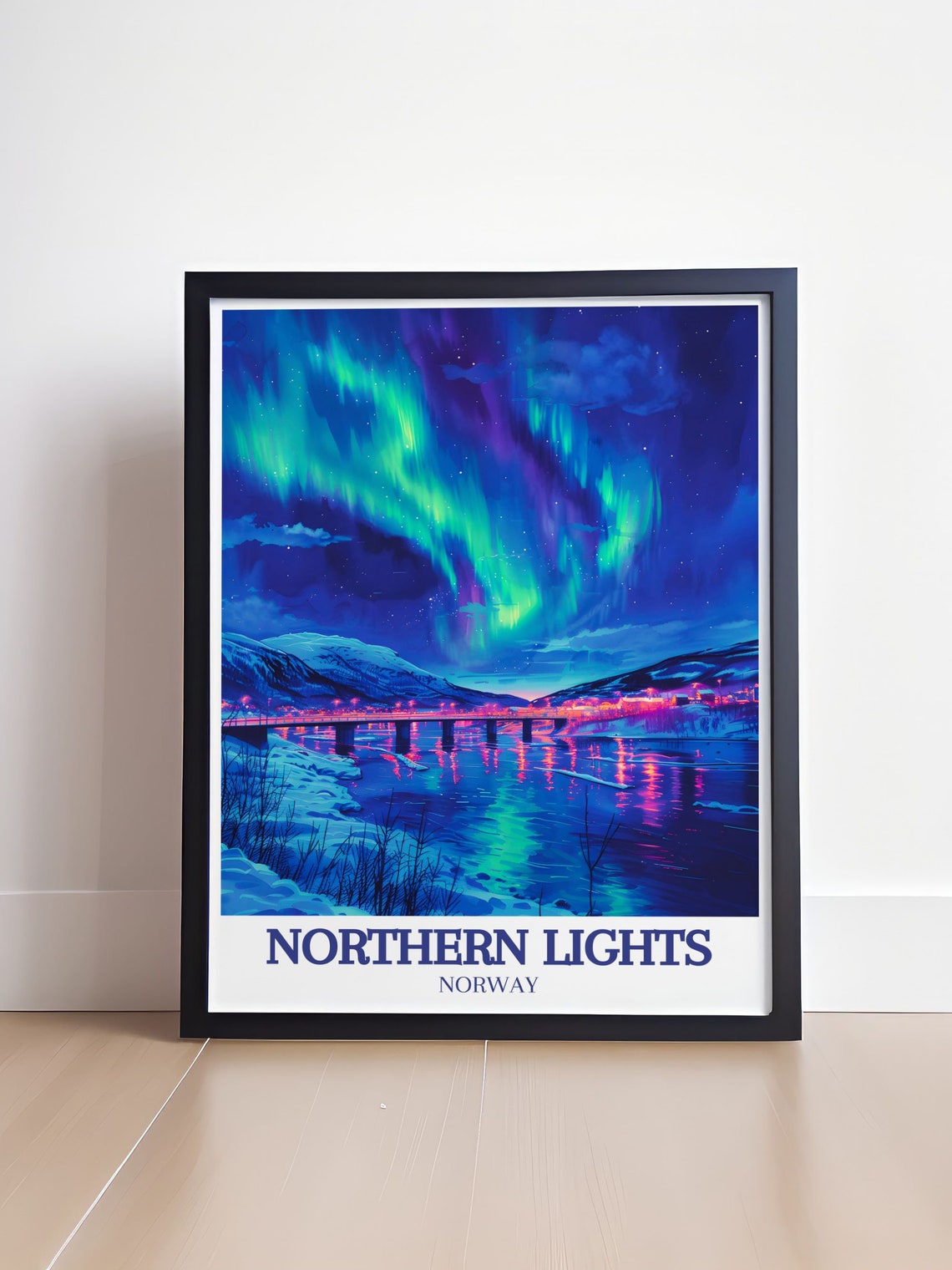 Northern Lights Tromso Norway Bridge Aurora Night Sky Travel Poster - Image 4