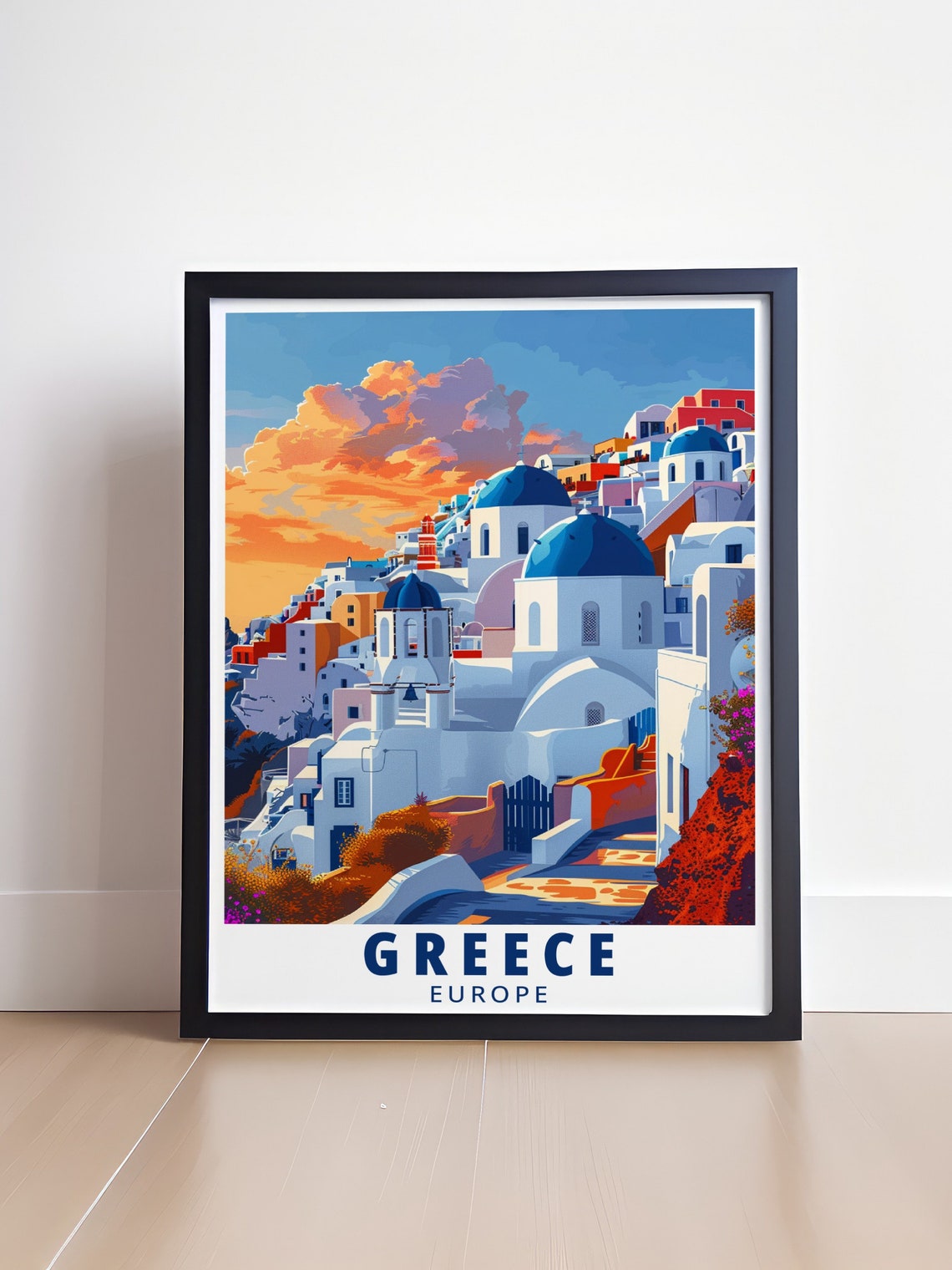 Santorini White Village Blue Domes Sunset Greece Travel Poster - Image 4