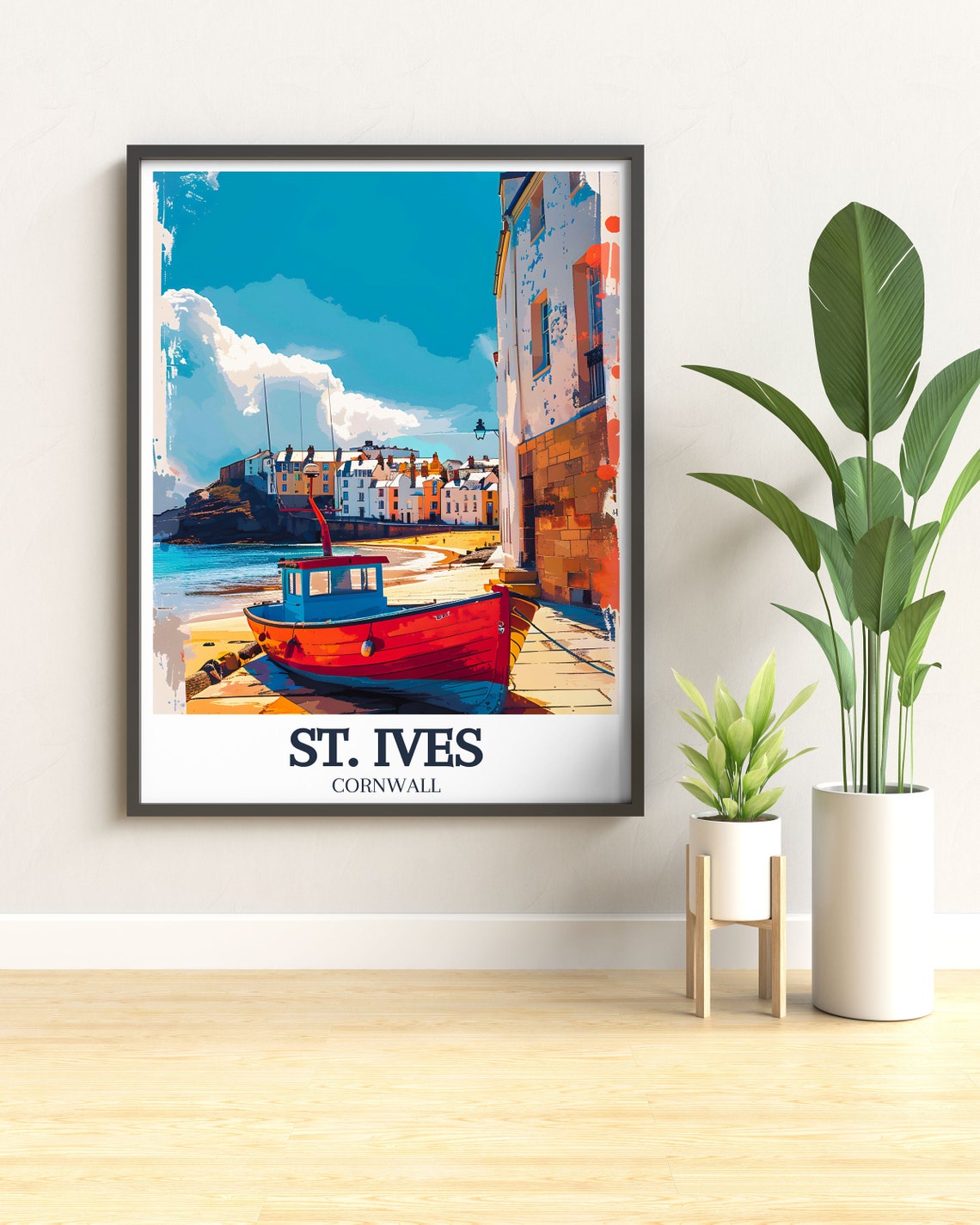St Ives Cornwall Harbor Red Fishing Boat Porthmeor Travel Poster - Image 2
