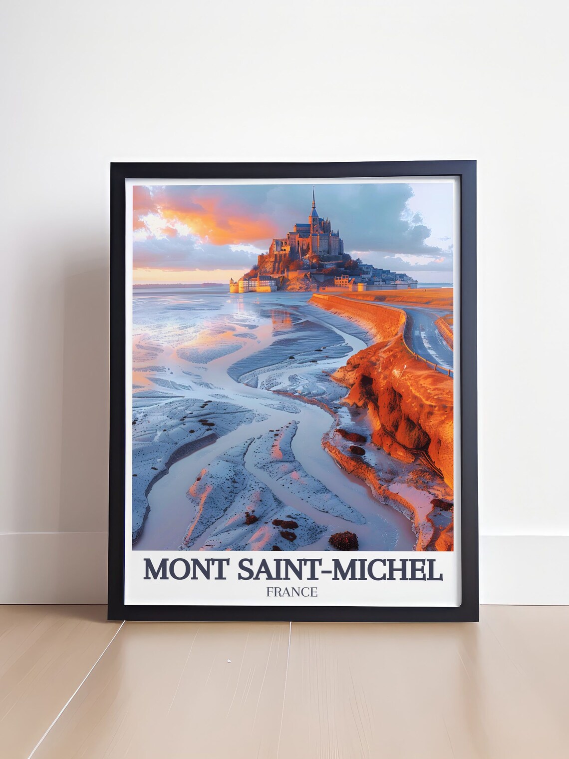 Mont Saint Michel France Golden Sunset Abbey Tidal Flats View Poster - Image 4