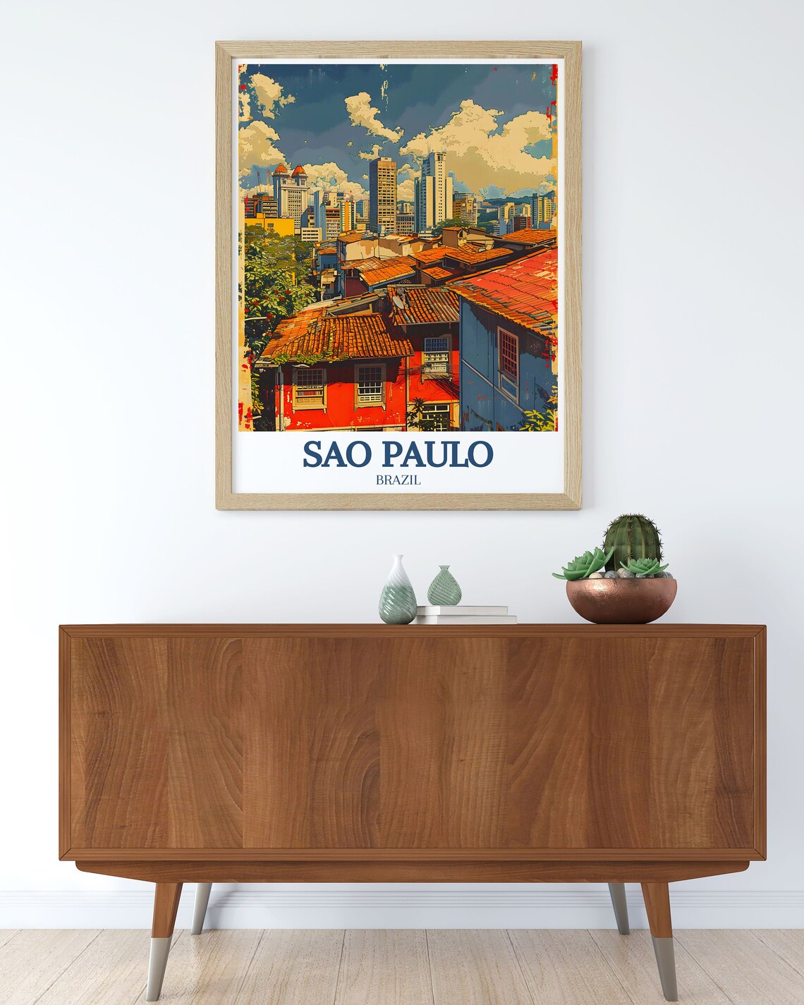 Sao Paulo Brazil City Skyline Terracotta Rooftops Travel Poster - Image 3