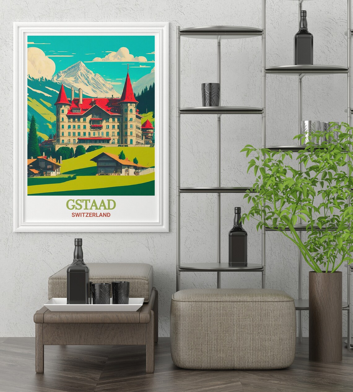 Gstaad Palace Travel Poster, Swiss Landmark Art - Image 2
