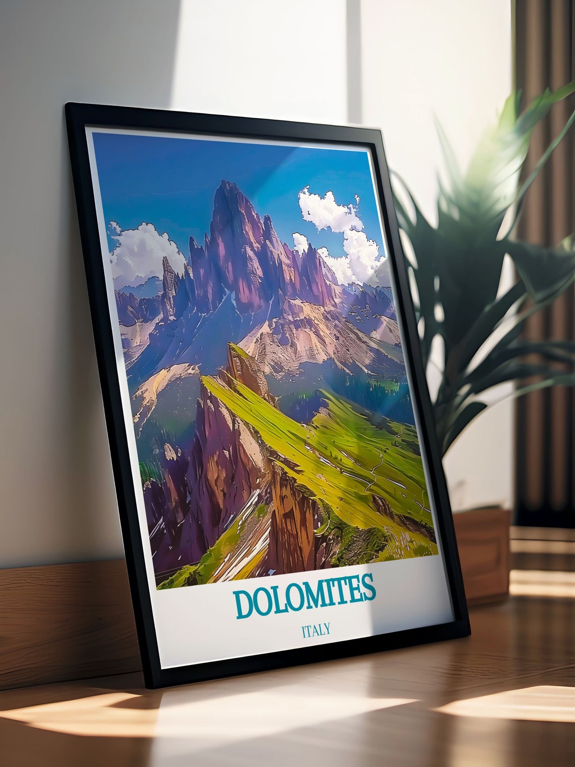 Dolomites Italy Jagged Peaks and Green Mountain Ridge Poster - Image 2