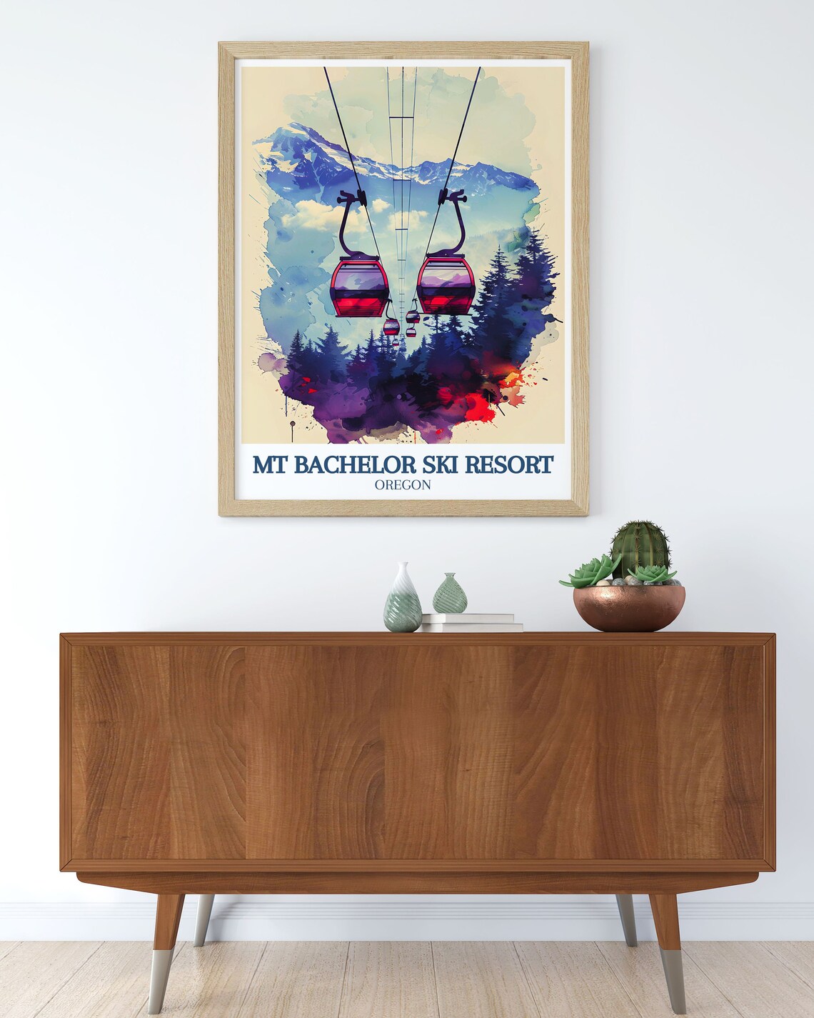 Mt Bachelor Ski Resort Watercolor Gondola Poster Over Forest - Image 2