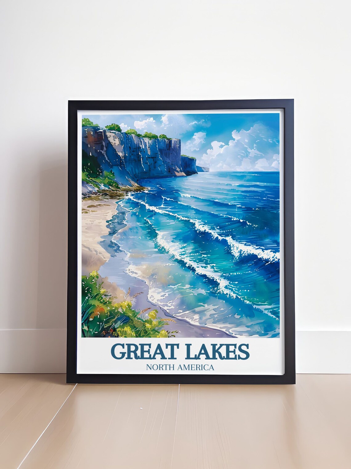 Great Lakes North America Rolling Waves Rocky Cliffs Travel Poster - Image 4