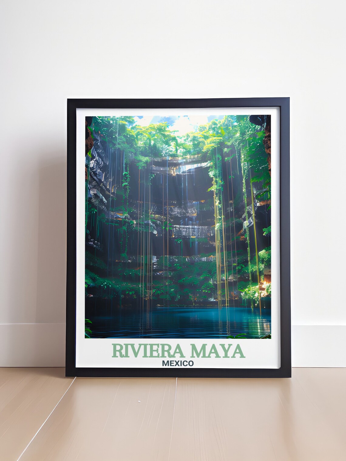 Riviera Maya Cenote Jungle Sinkhole Sunbeam Mexico Travel Poster - Image 4
