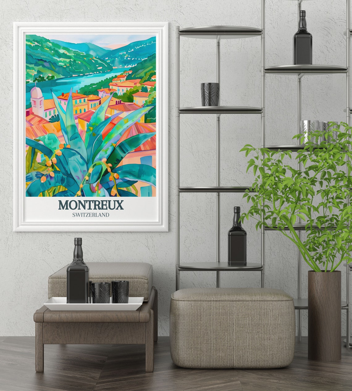 Montreux Travel Print Lake Geneva Rochersdenaye Travel Art Montreux Travel Prints And Switzerland Decor Montreux Posters - Image 3