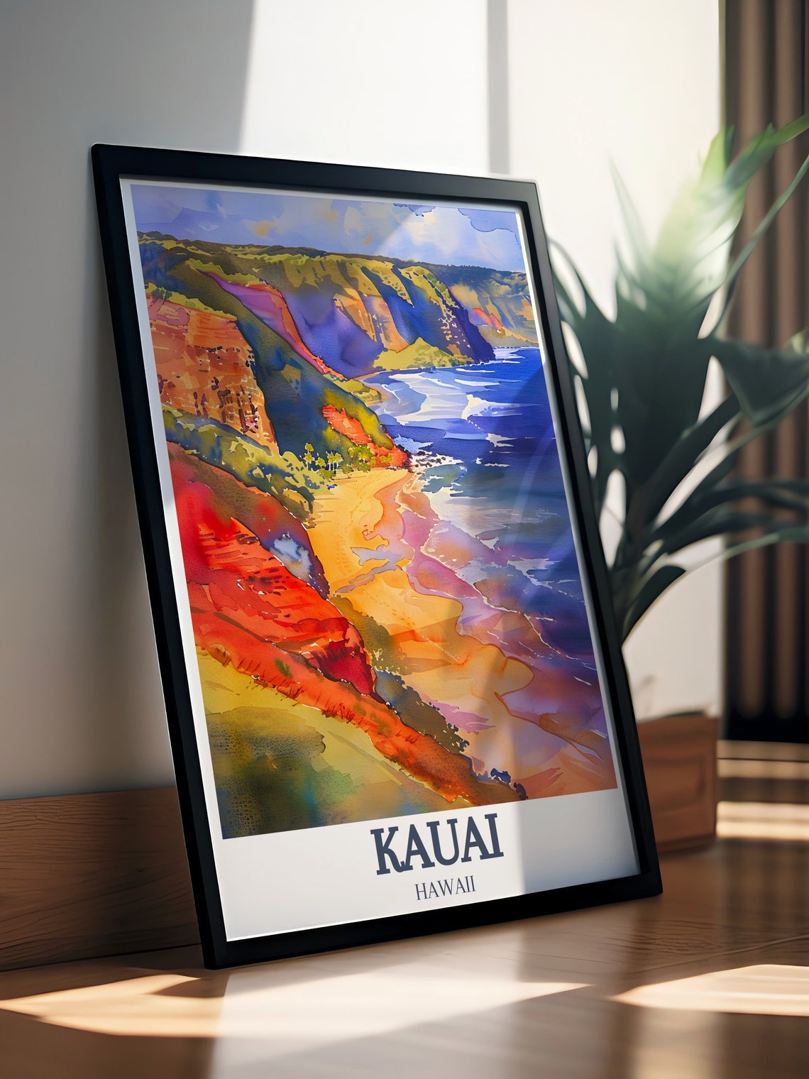 Kauai Hawaii Waimea Canyon Red Cliffs Coast Watercolor Poster - Image 3